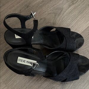 Steve Madden Black Suede Crisscross Open-Toe Ankle Strap Heels